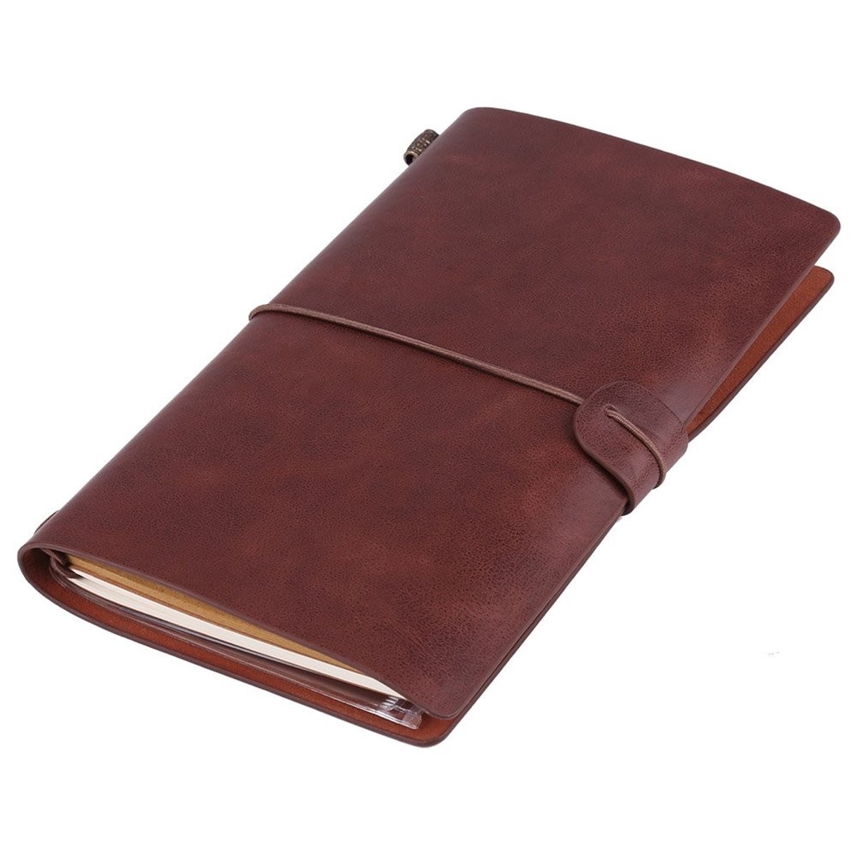 Dailygoods - Dailygoody - Travel Notebook - PU Leather - Vintage stijl - Donkerbruin - Persoonlijk dagboek - Herbruikbaar notitieblok - Geschikt voor reizen - 72 p...