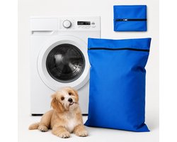 Waszak voor Huisdieren 2 Stuks - Pet Laundry Bag - Waszakken van Twill Polyester - Grote Waszakken met Rits - Voorkomt Dat Waszakken Verstopt Raken Door Dierenhaar - 70 x 60 cm - voor Honden en Katten - Blauw