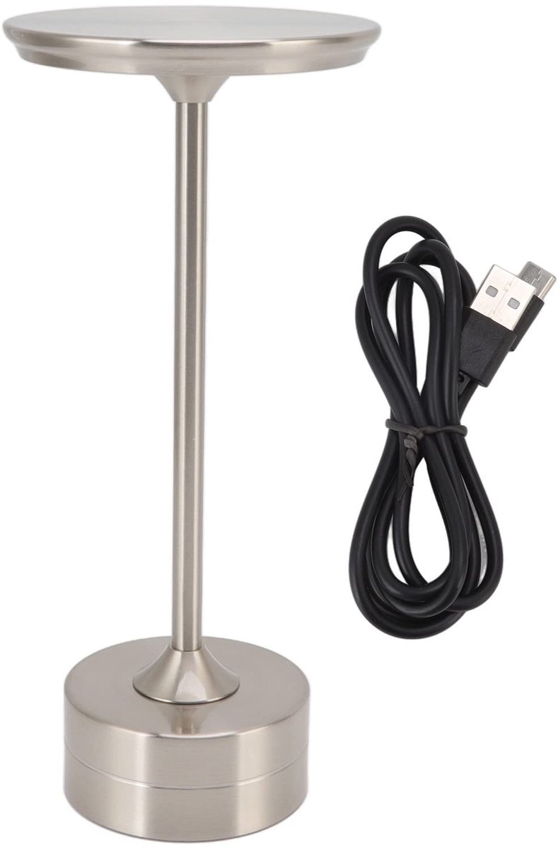 Dailygoods - Dailygoody - Draadloze Tafellamp - Oplaadbaar - Draagbaar ontwerp - Zilver - LED verlichting - Voor woonkamer slaapkamer kantoor - Camping