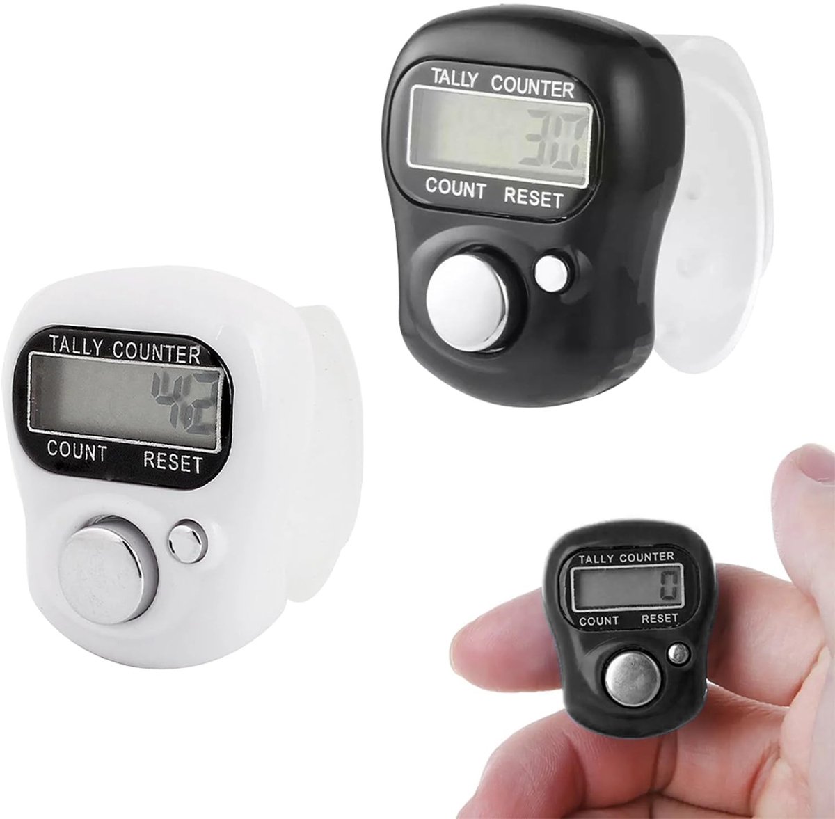Dailygoody - Rondenteller digitaal - Vingerteller - Handige handteller - Zwart en wit - Elektronische vingertellers - Perfect voor evenementen en