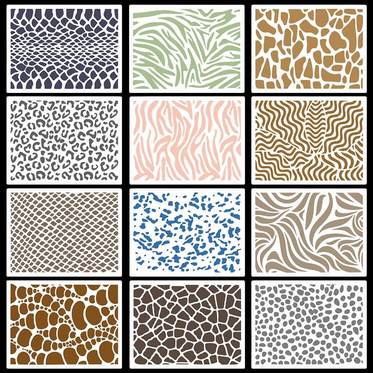 Dailygoody - Dierenhuidsjablonen - Herbruikbare stencils - 12 stuks - 21x15 cm - Creatief schilderen - Voor muren en vloeren