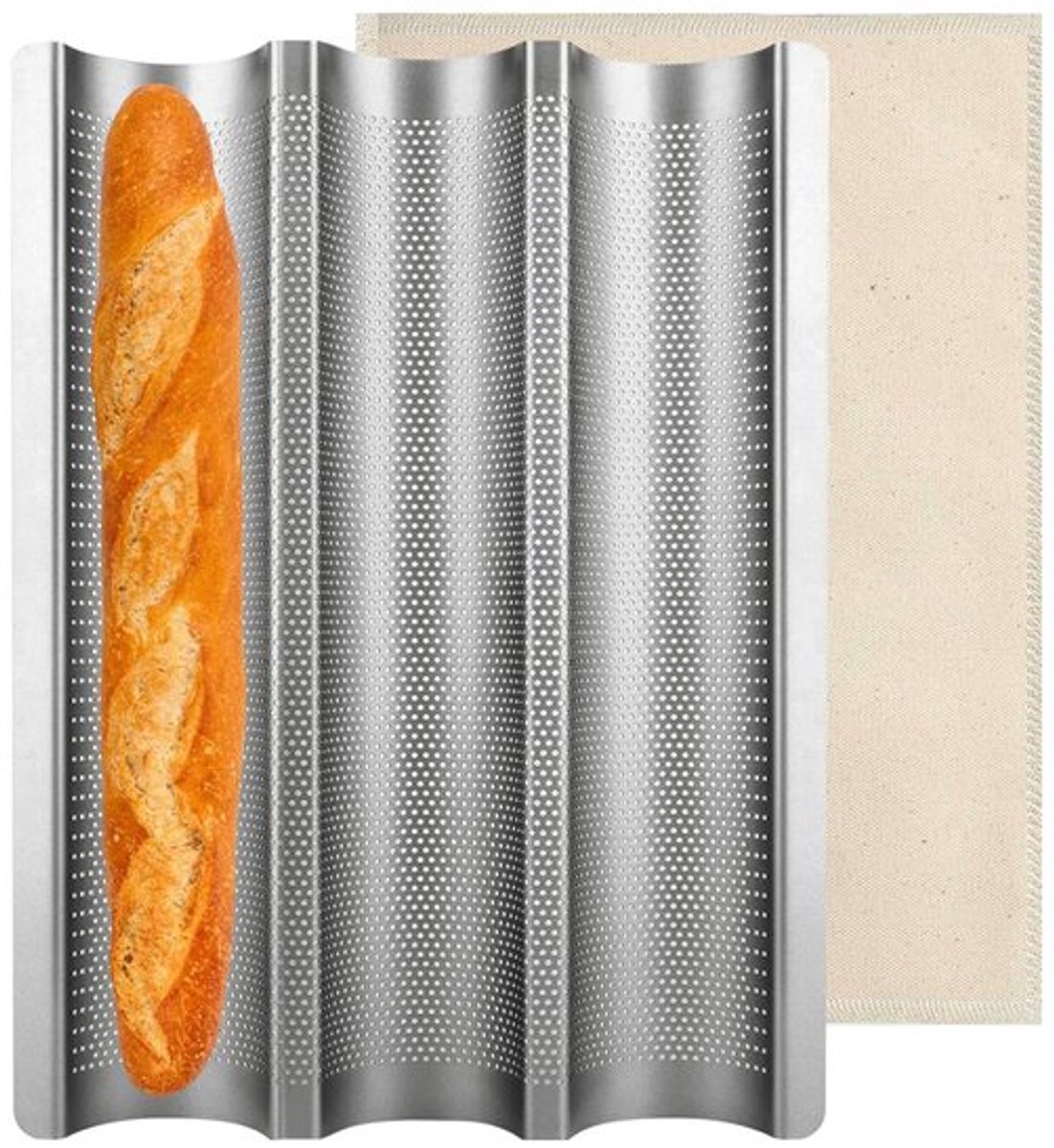 Baguette bakvorm met doek - hoogwaardig roestvrij staal - set van 1
