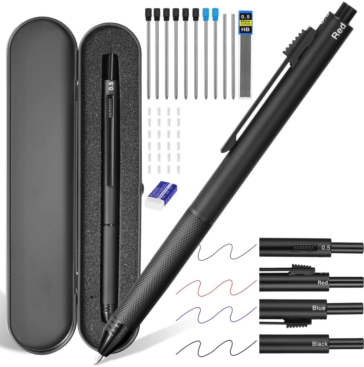 Dailygoody - 4-in-1 veelkleurige pen - multifunctionele pen met gum - 0,5 mm balpen en mechanisch potlood - 38 stuks - schrijfgemak - ideaal voor scho