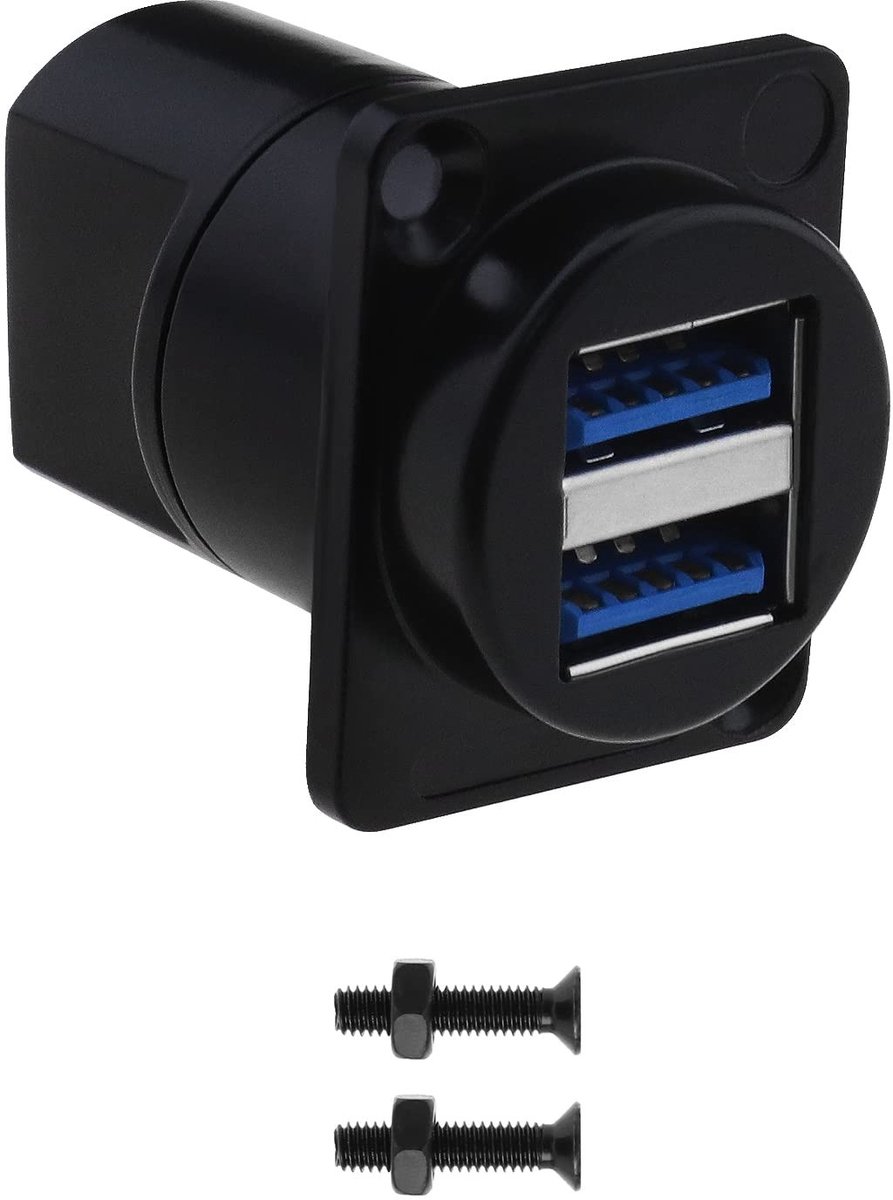 Dailygoody - Dual USB 3.0 Connector - Vrouwelijke Koppeling - Snelheid 5.0 Gbps - Zwart - D-Panel Mount - Geschikt voor Adapter - Zinklegering