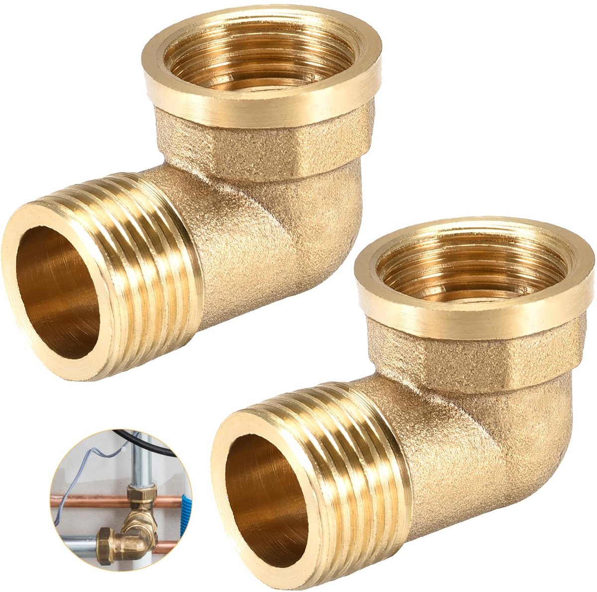 Dailygoods - Dailygoody - Messing boog 90 graden - 2 stuks - Duurzaam materiaal - Geel - Hoekverbinder - Ideaal voor sanitair - Geschikt voor diverse verbindingen