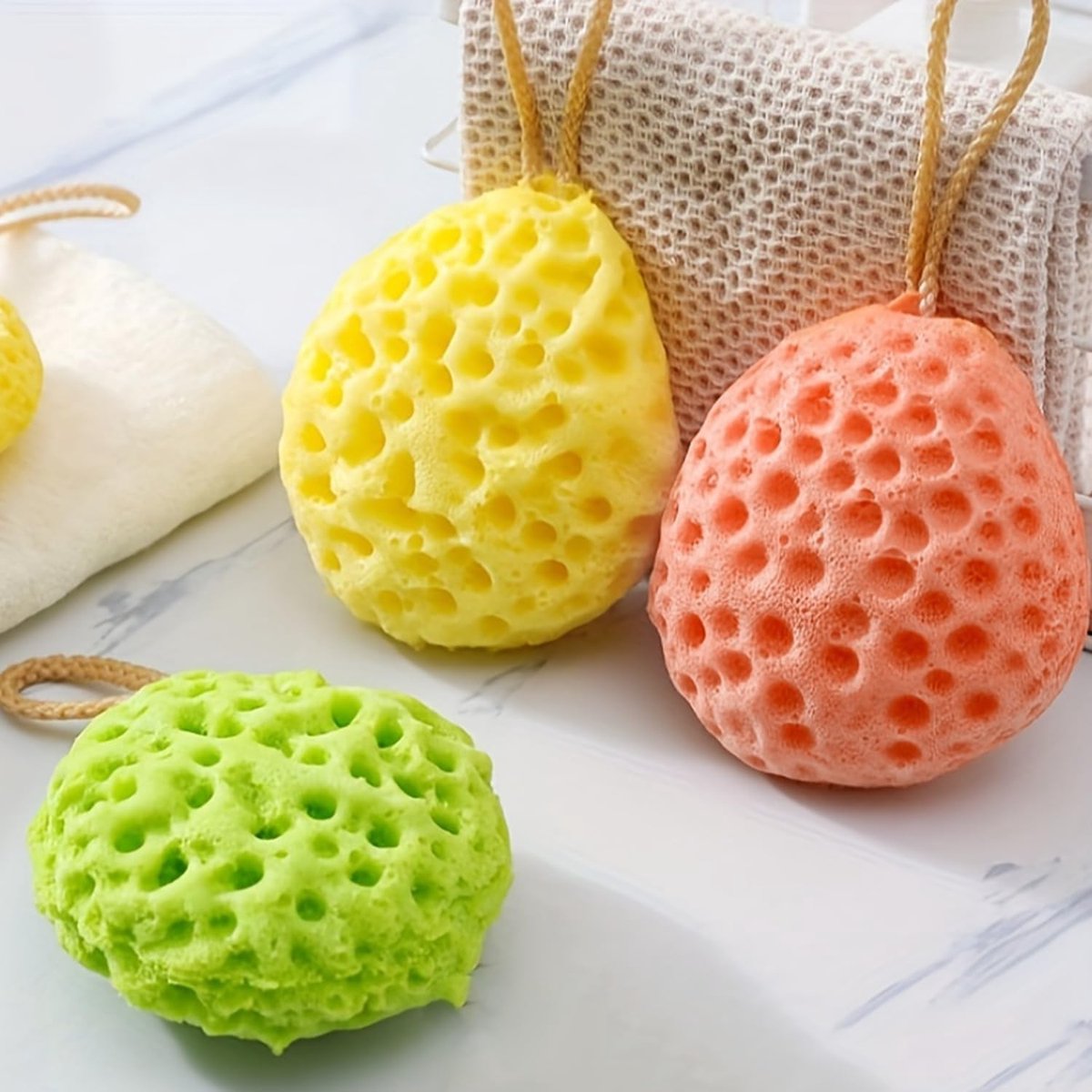 Set van 3 exfoliërende badsponzen, schattige bloemvormige schuimende massageballen