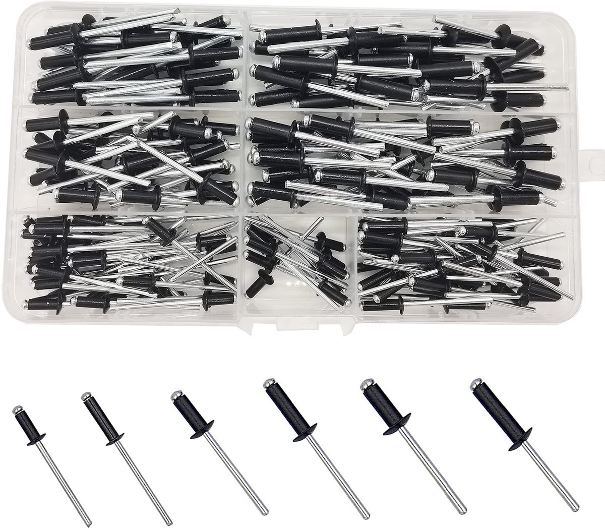 Dailygoods - Dailygoody - Blinde Klinknagels - Aluminiumlegering - Duurzaam en Corrosiebestendig - Zwart - Assortiment Kit - Geschikt voor Metalen Hout Plastic