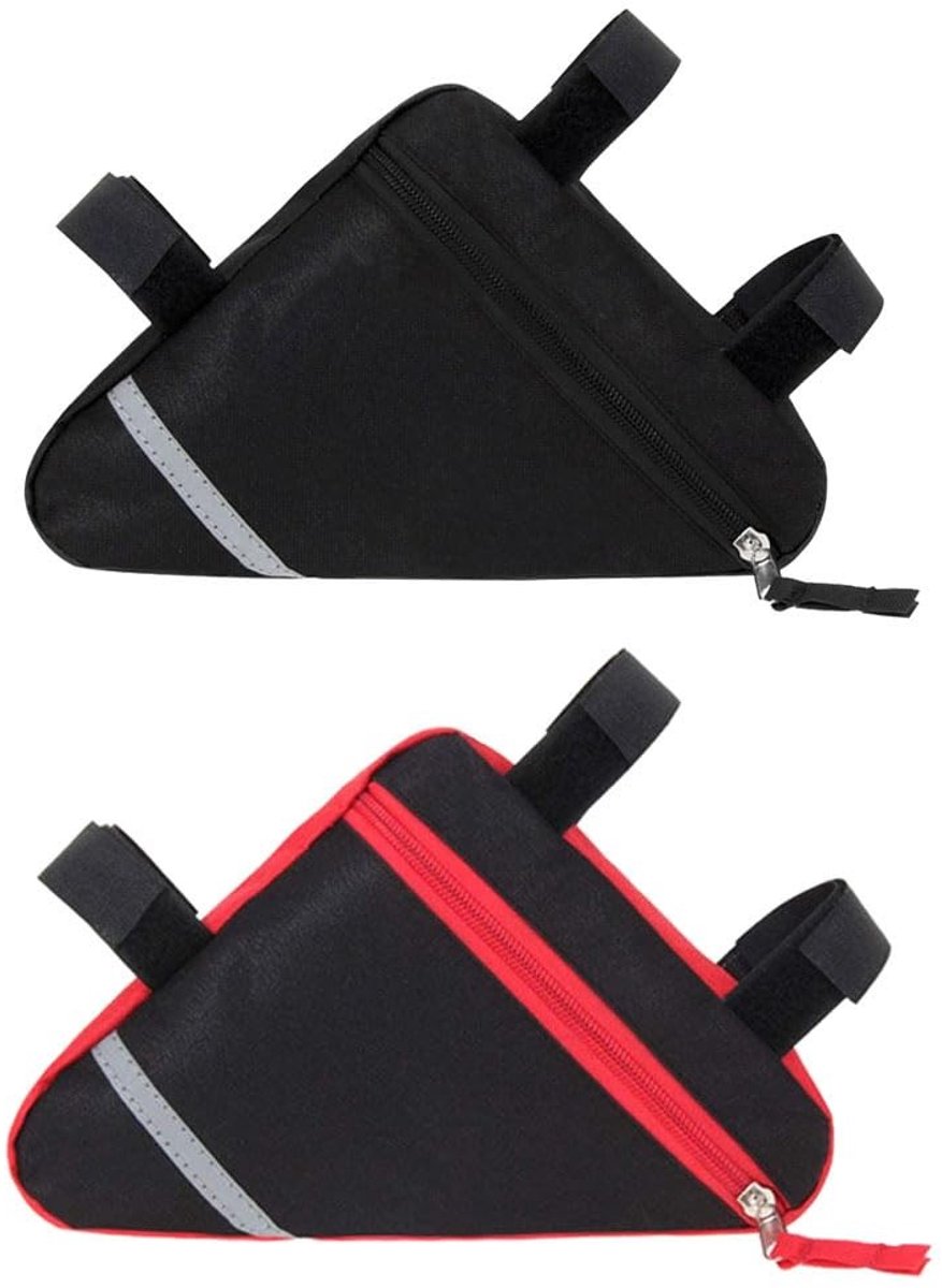 Dailygoods - Dailygoody - Driehoek fietstas - Nylon waterdicht - Rood en zwart - Reflecterend - Fietsaccessoire voor dagelijks gebruik - Ideaal voor sportfiet