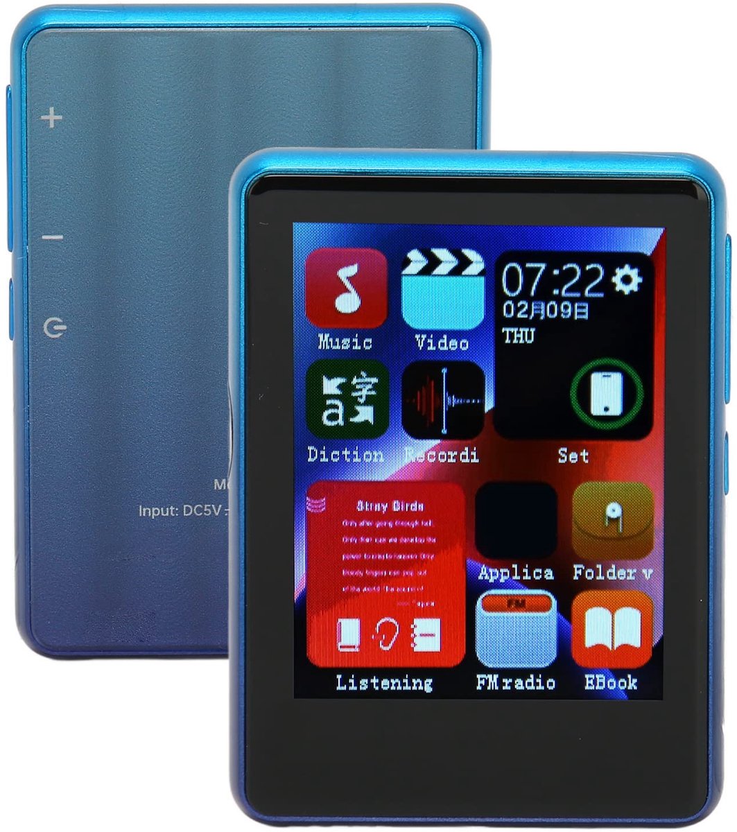 Dailygoods - Dailygoody - Mp3-speler - Bluetooth muziekspeler - Volledig touchscreen - Blauw - E-boeklezerfunctie - FM-radio - Geschikt voor muziek en boeken - 4 G...