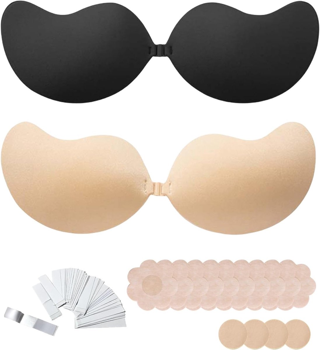 Zelfklevende Bh's voor Dames - 2 Paar Rugloze Push-Up Bh's voor Onder Jurken en Strapless Kleding, Nude Haltermodel