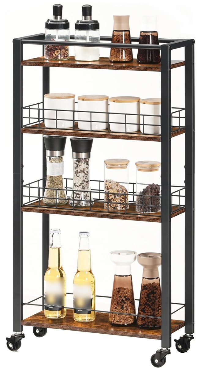 Dailygoods - 4-Tier Smalle Keuken Opbergwagen met Wielen