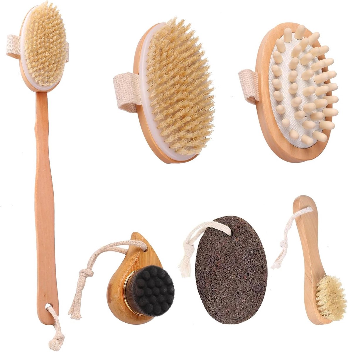 Complete Set voor Lichaamsverzorging: Doucheborstel, Voetborstel met Pumice en Massageborstel voor Peeling en Gezichtsmassage