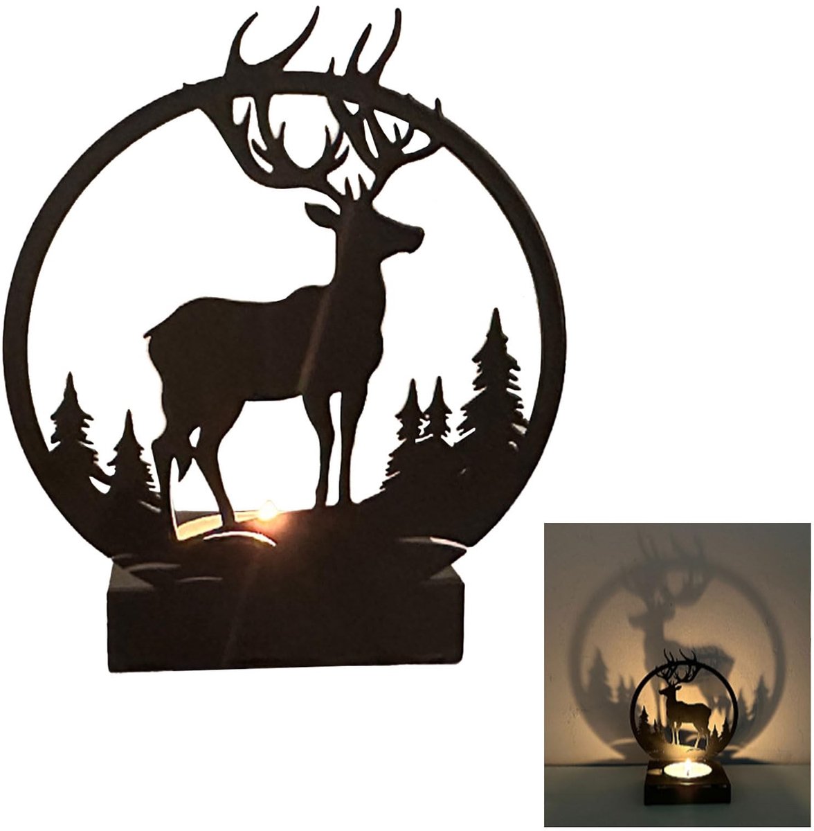 Dailygoods - Vintage Herten Kaarsenhouder Zwart voor Wanddecoratie