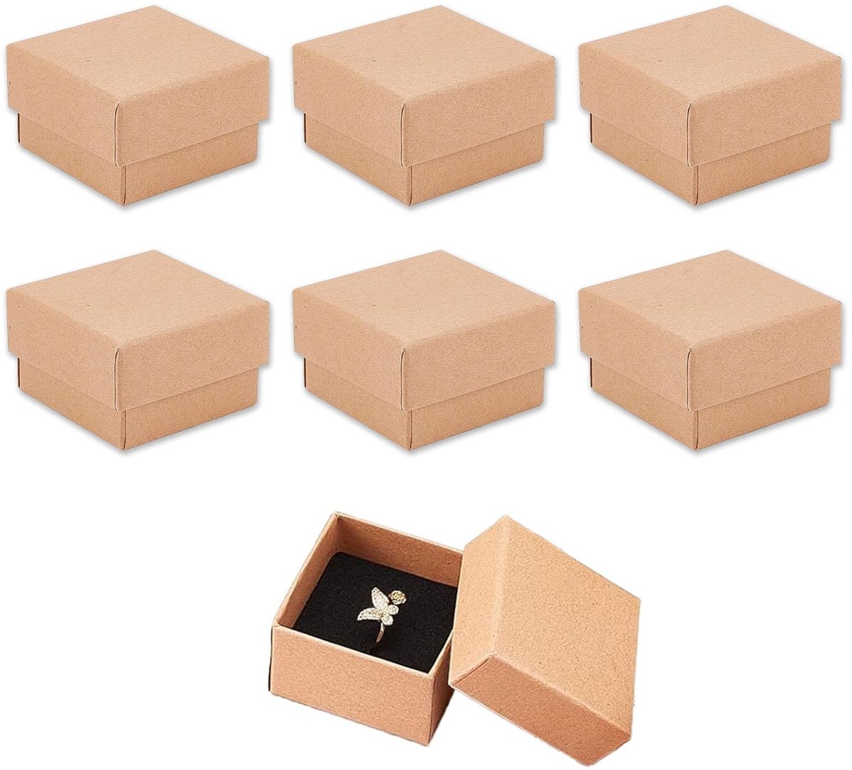 Dailygoods - Dailygoody - Kraft Papier Sieraden Doosje - 6 Stuks - Bruin - Perfect voor Ringen en Oorbellen - Milieuvriendelijk - Handig en stijlvol - Geschikt voo
