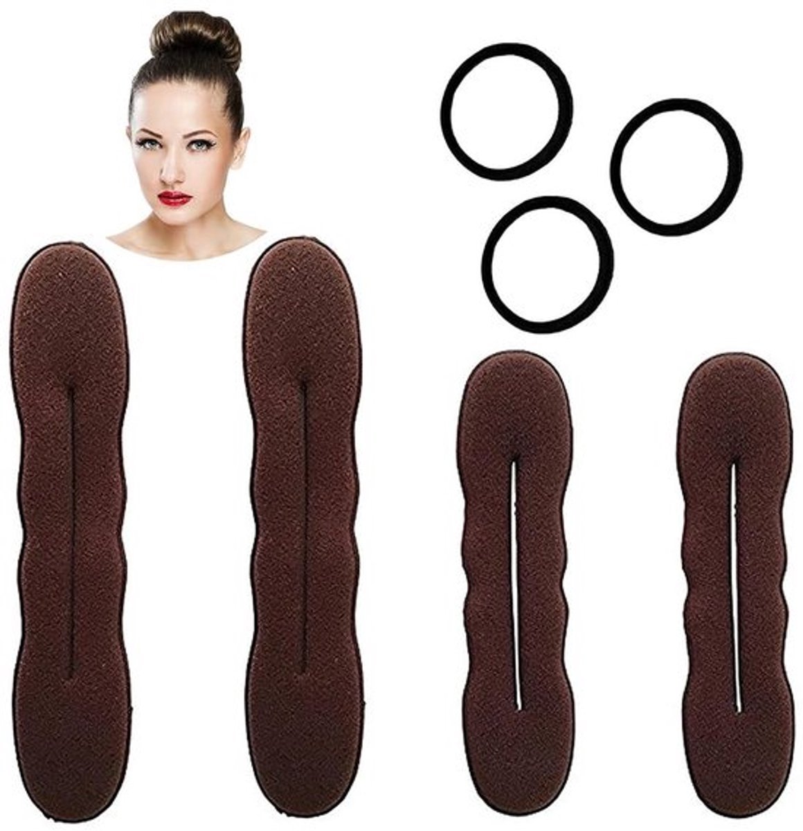 Haarnetjes - 4 stuks donut-haarstyling-set - 2 kleine en 2 grote met 3 haarelastieken