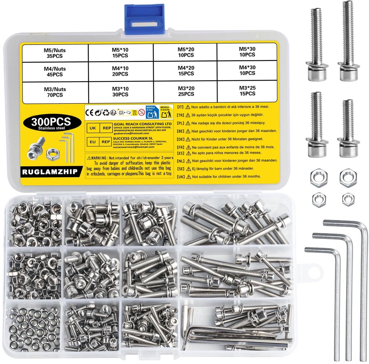 Dailygoods - Dailygoody - 300-delig M3 M4 M5 schroevenset - Roestvrijstalen schroeven - Perfect voor buitengebruik - Draadschroeven - Ideaal voor vochtige omgeving.