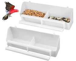 Set van 2 Vogelvoerbakken – Hangende Vogelvoeders en Waterbakken voor Papegaaien en Kleine Vogels, Voedsel- en Drinkhouder voor Kooi, Wit