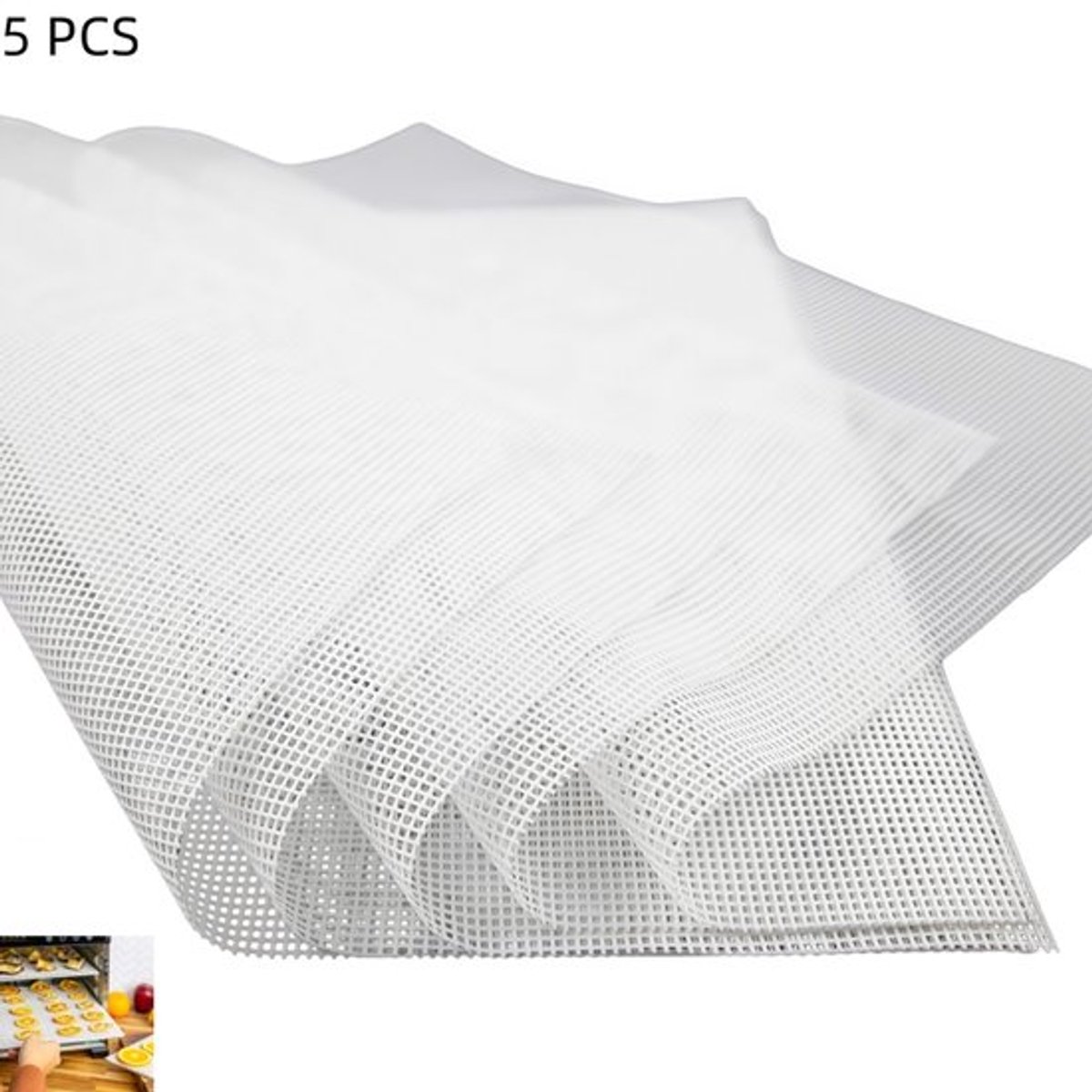 5 stuks - Vierkante siliconen droogmatten - Siliconen droogmatten - voor gedroogd vlees, fruit, kruiden en huisdierensnacks - geschikt voor de meeste voedseldrogers - antiaanbaklaag en herbruikbaar - 35×35cm - wit