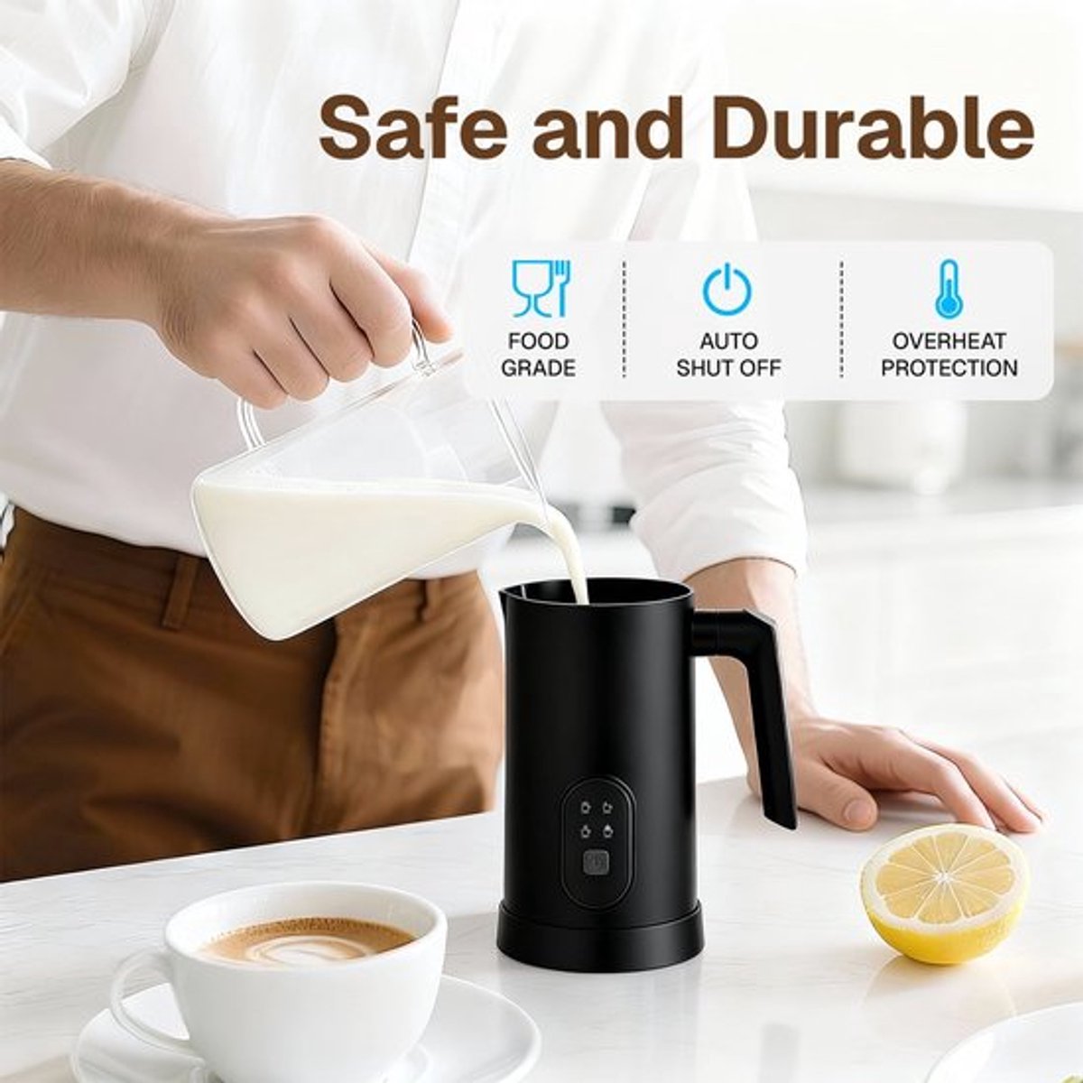 Melkschuimer, 4-in-1 elektrische melkschuimer, 350 ml automatische melkschuimer en melkverwarmer voor warme en koude melk, geschikt voor lattes, cappuccino's, macchiato's, warme chocolademelk, enz., wit. — cadeau in Kookcadeaus - foto 5