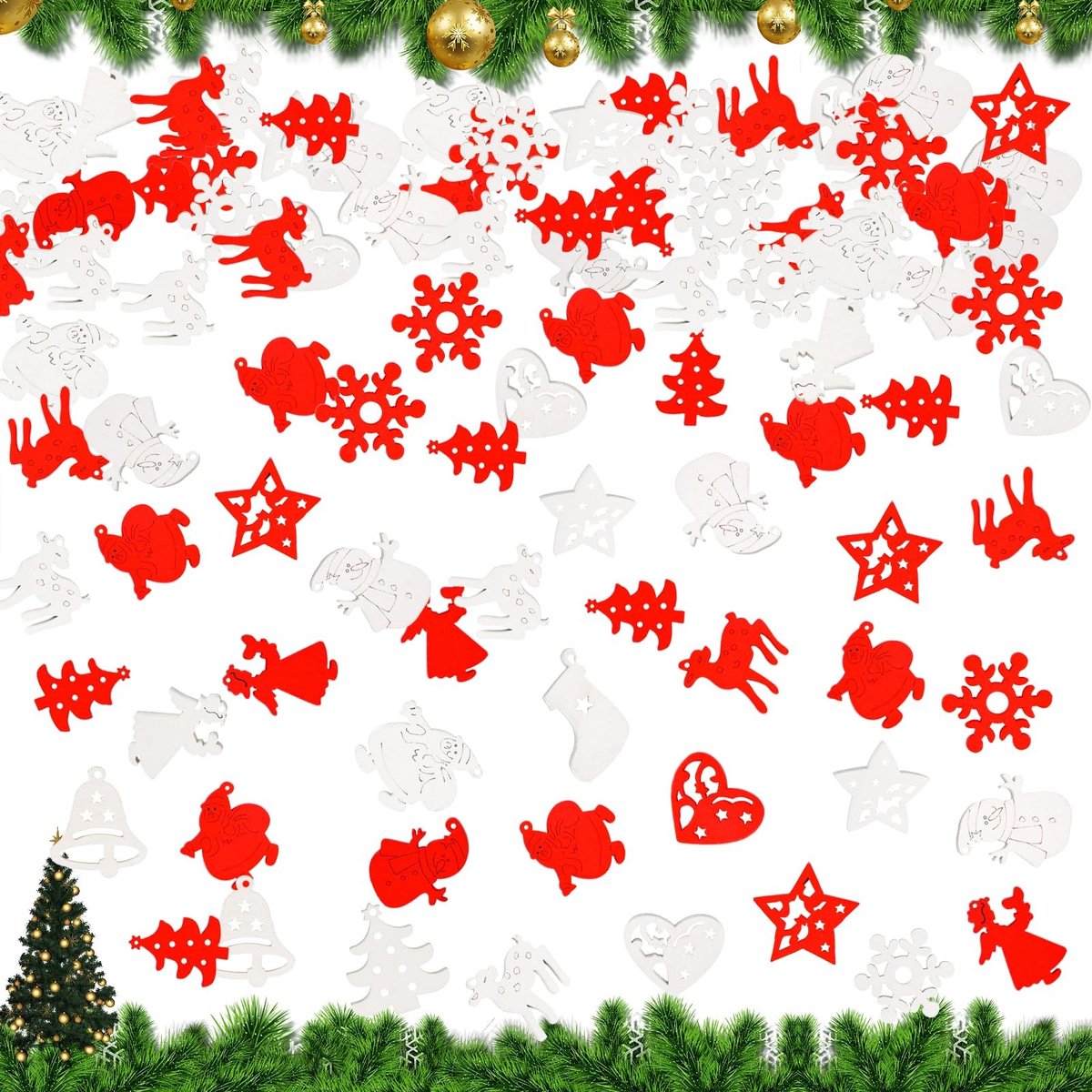 Dailygoods - Dailygoody - Houten Kersthangers - Mini Decoratie - 100 Stuks - Rood en Wit - Kerstboomhangers - Doe-het-zelf Knutselen - Geschikt voor Kerstversiering