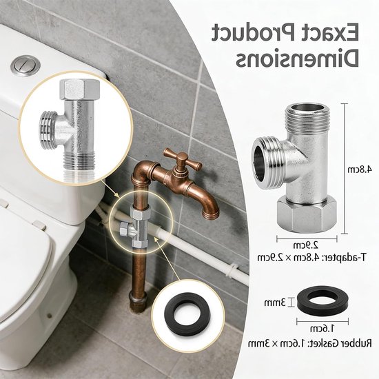 3-weg ventiel 1/2" voor wc, koper inversieventiel met 3/8" zijtanden, slangaansluiting voor toiletten en waterspoeltanks, 1 stuk — afbeelding 4