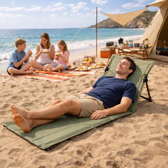 Vouwbare Strandmat met Rugleuning, Lichtgewicht Strandstoel met Uitgebreide Zitting voor Buiten, Perfect voor Camping, Picknick en Tuinactiviteiten — afbeelding 2