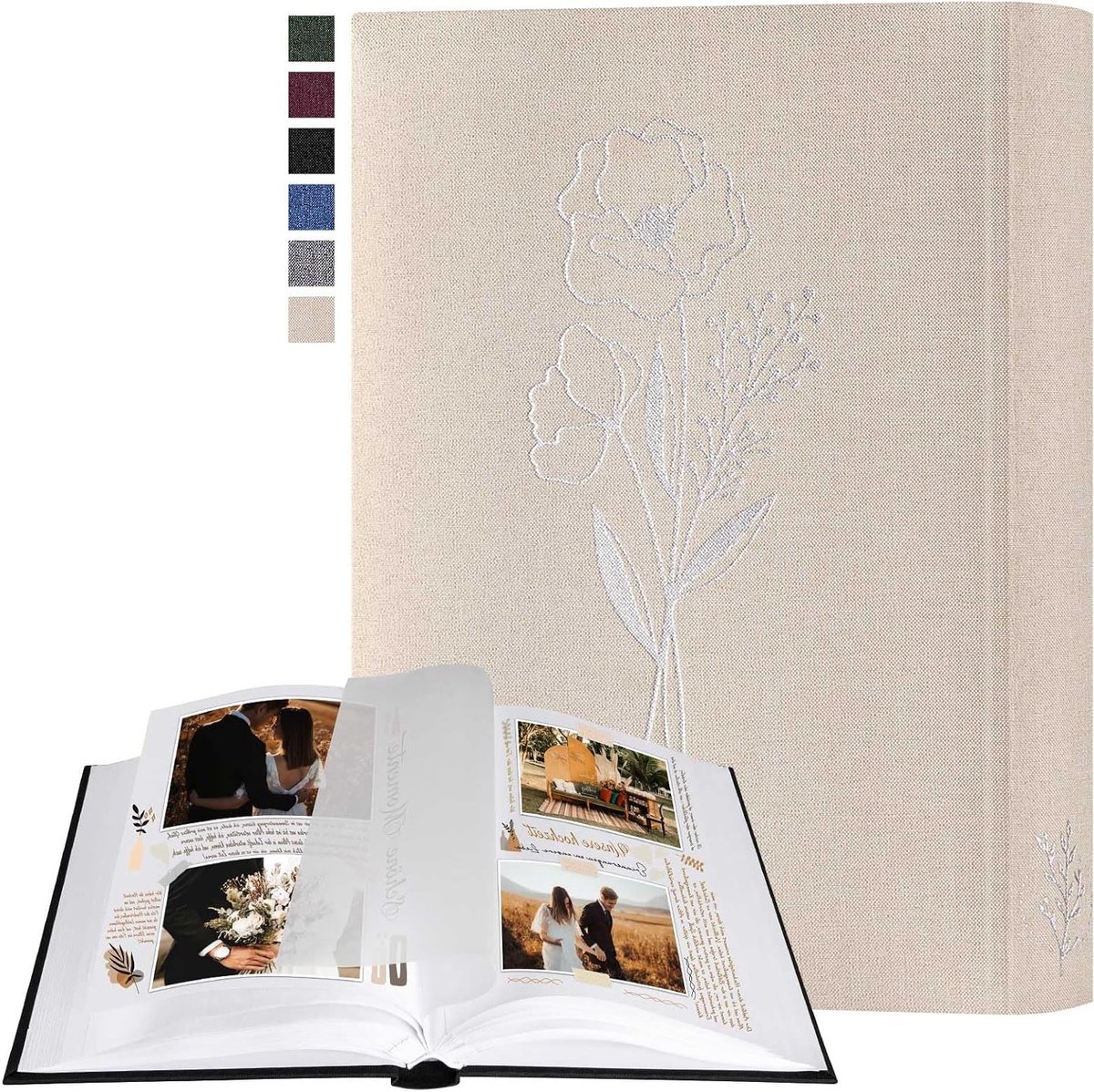 Fotoalbum voor Scrapbooking - Klein Linnen DIY Album met 60 Witte Pagina's en Cellofaan Scheiders voor Foto's 9 x 13 cm, 10 x 15 cm, 13 x 18 cm (Beige, 19 x 27 cm) - Perfect voor Herinneringen en Creatieve Projecten
