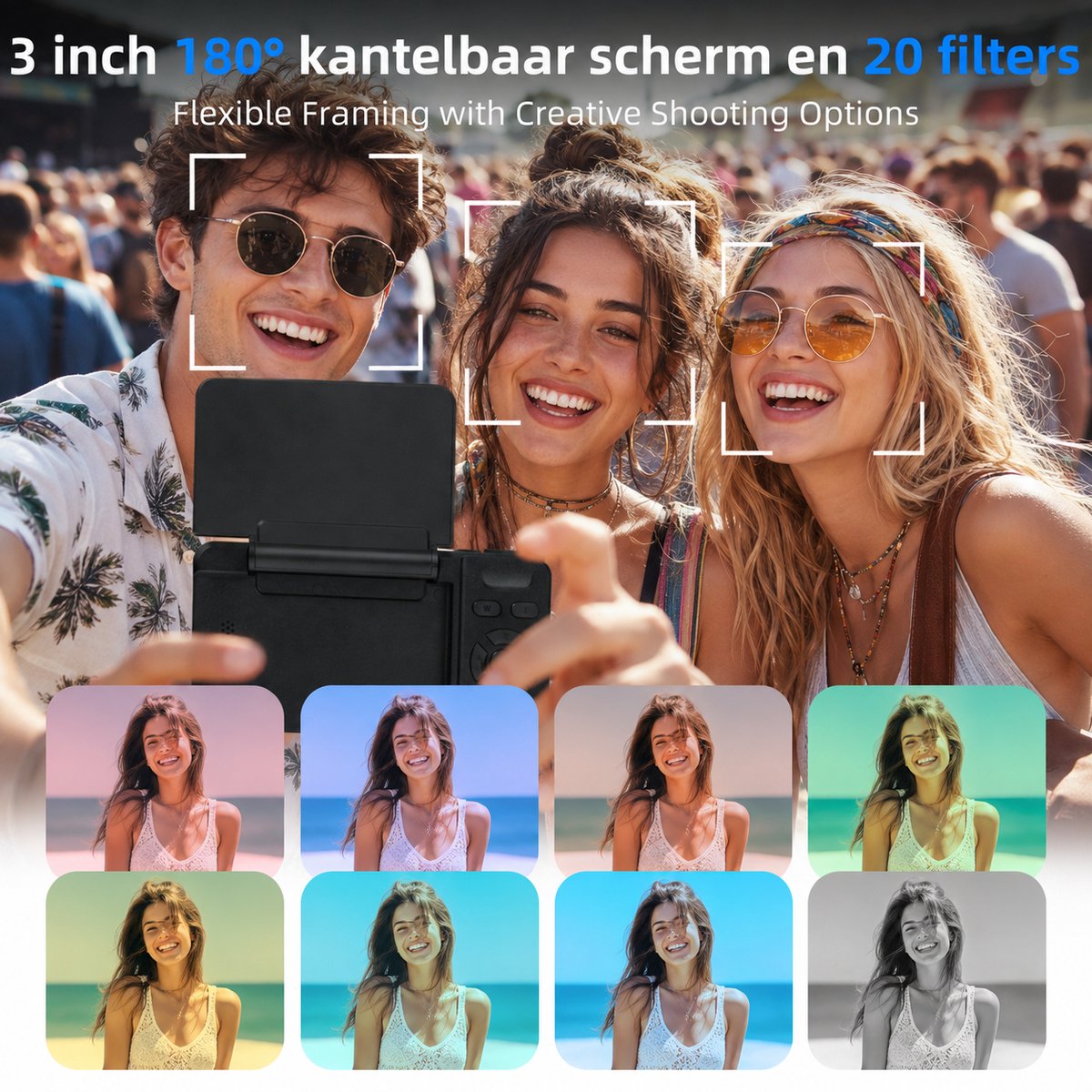 Nice win 4K 64MP Digitale Camera - Beauty Licht - 18X Zoom - Vlog Camera met 32GB Kaart thumbnail 3