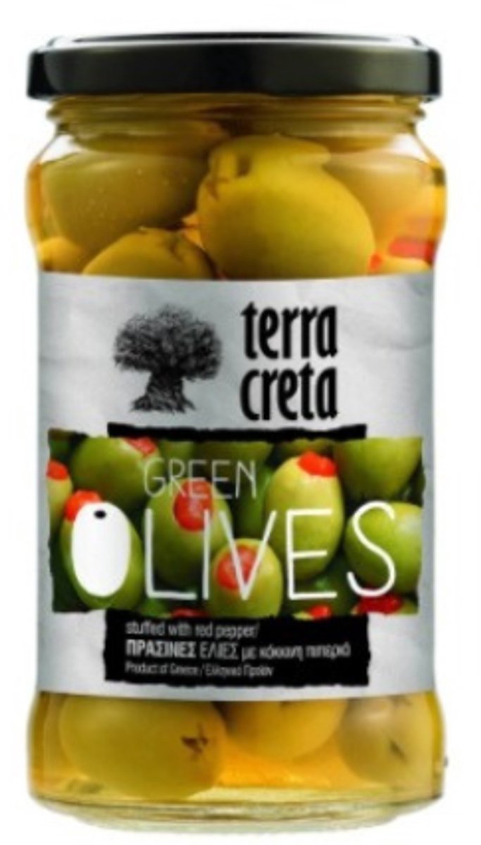 Terra Creta Groene Olijven met Paprika 160 g – Knapperig & Puur