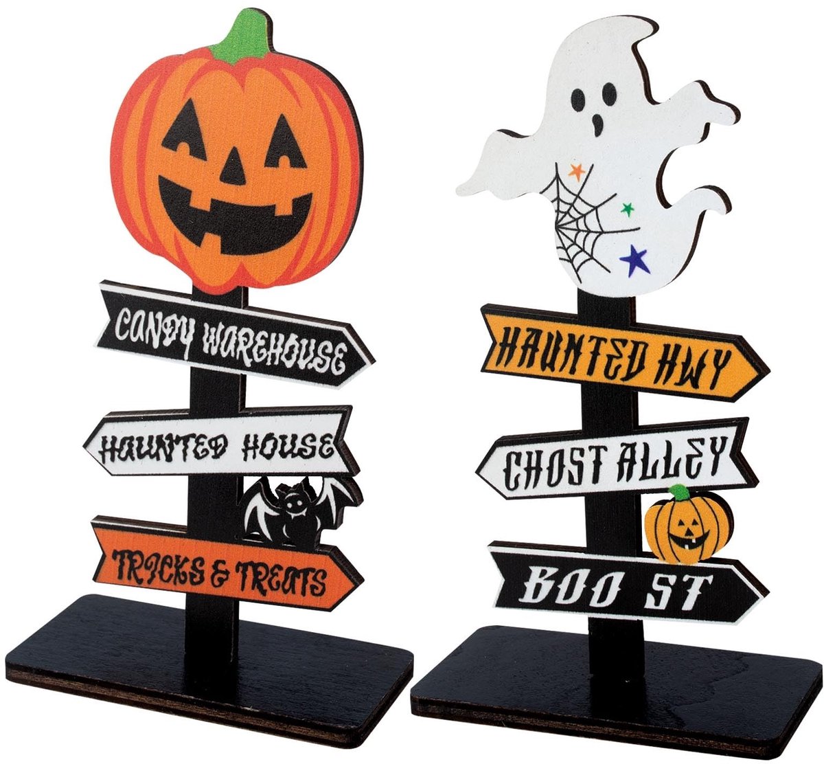 Dailygoods - Dailygoody - 2-delige set Halloween tafeldecoraties - Houten ornamenten - Eenvoudig te monteren - Lich - Pompoenen en geesten - Geschikt voor Hallowee...