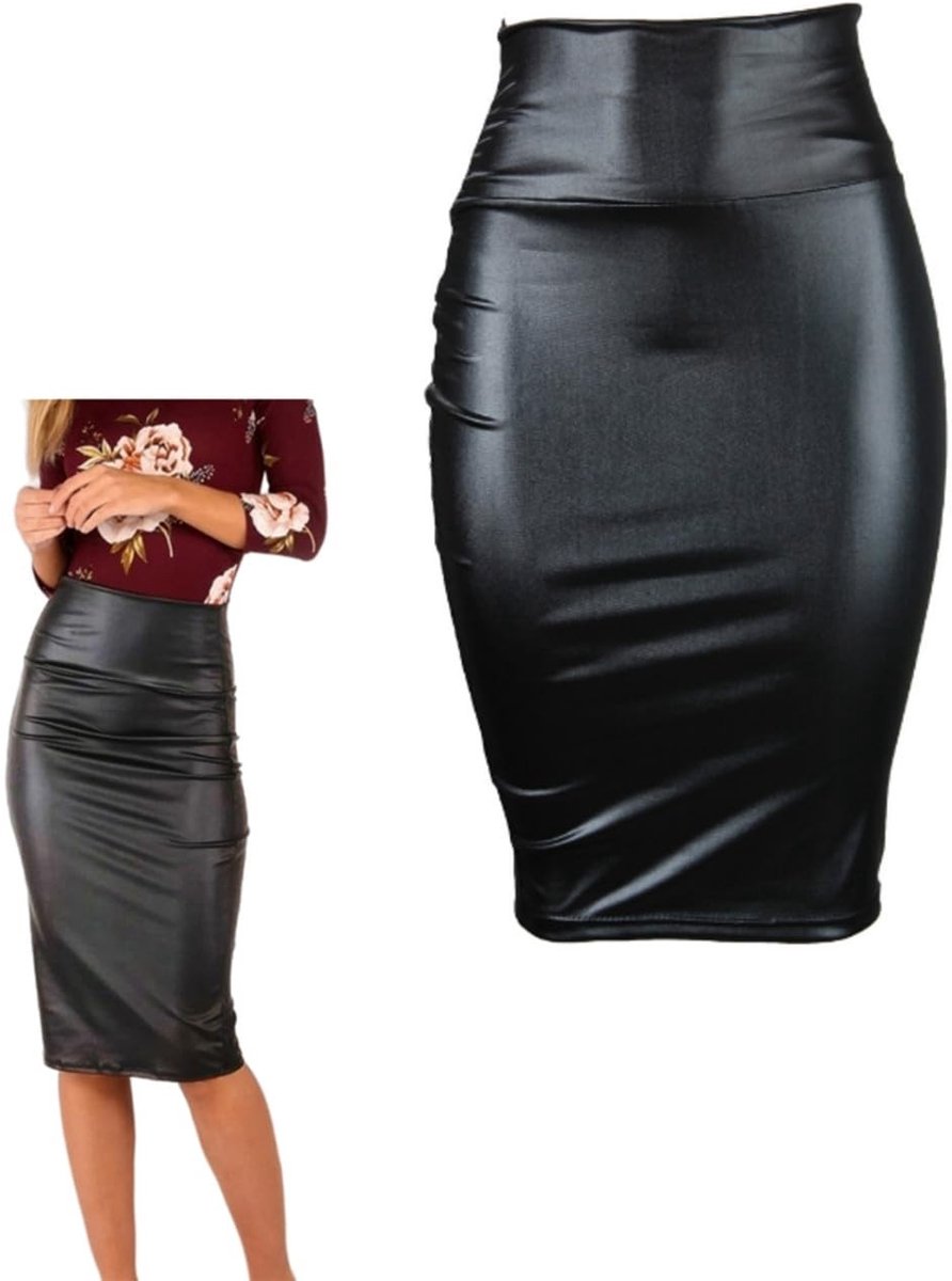Dailygoods - Dames Zwarte PU Midi-Potloodrok voor Werk en Casual
