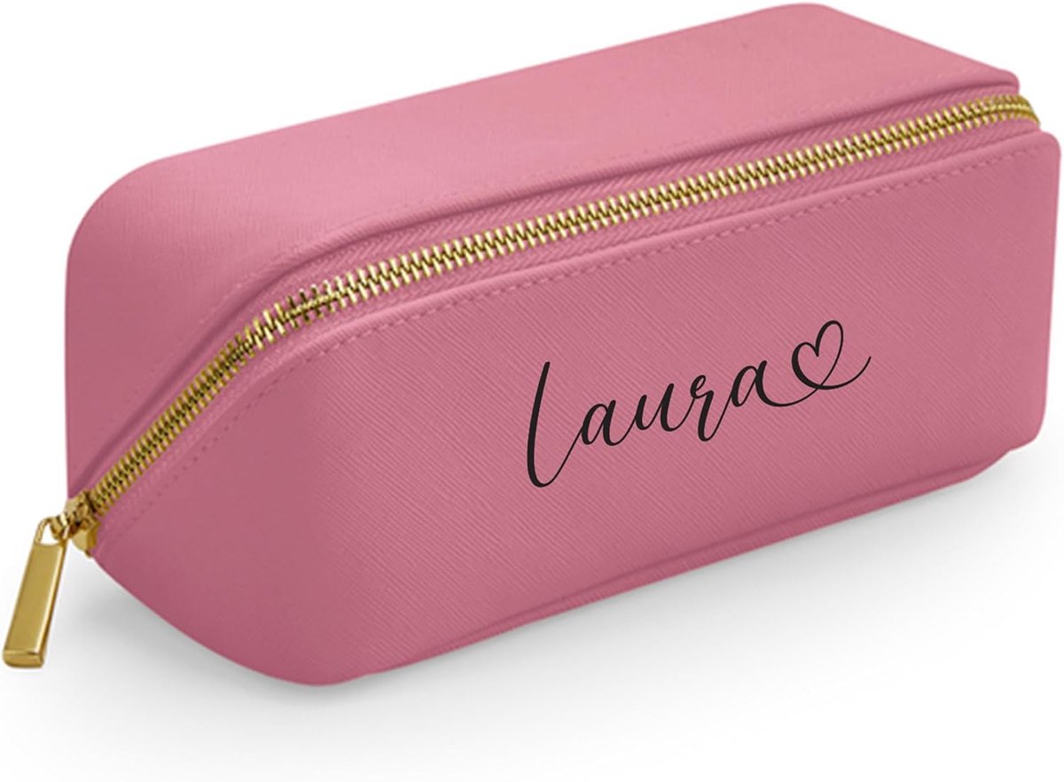 Make-uptas, Oudroze, Cosmetische tas met naam
