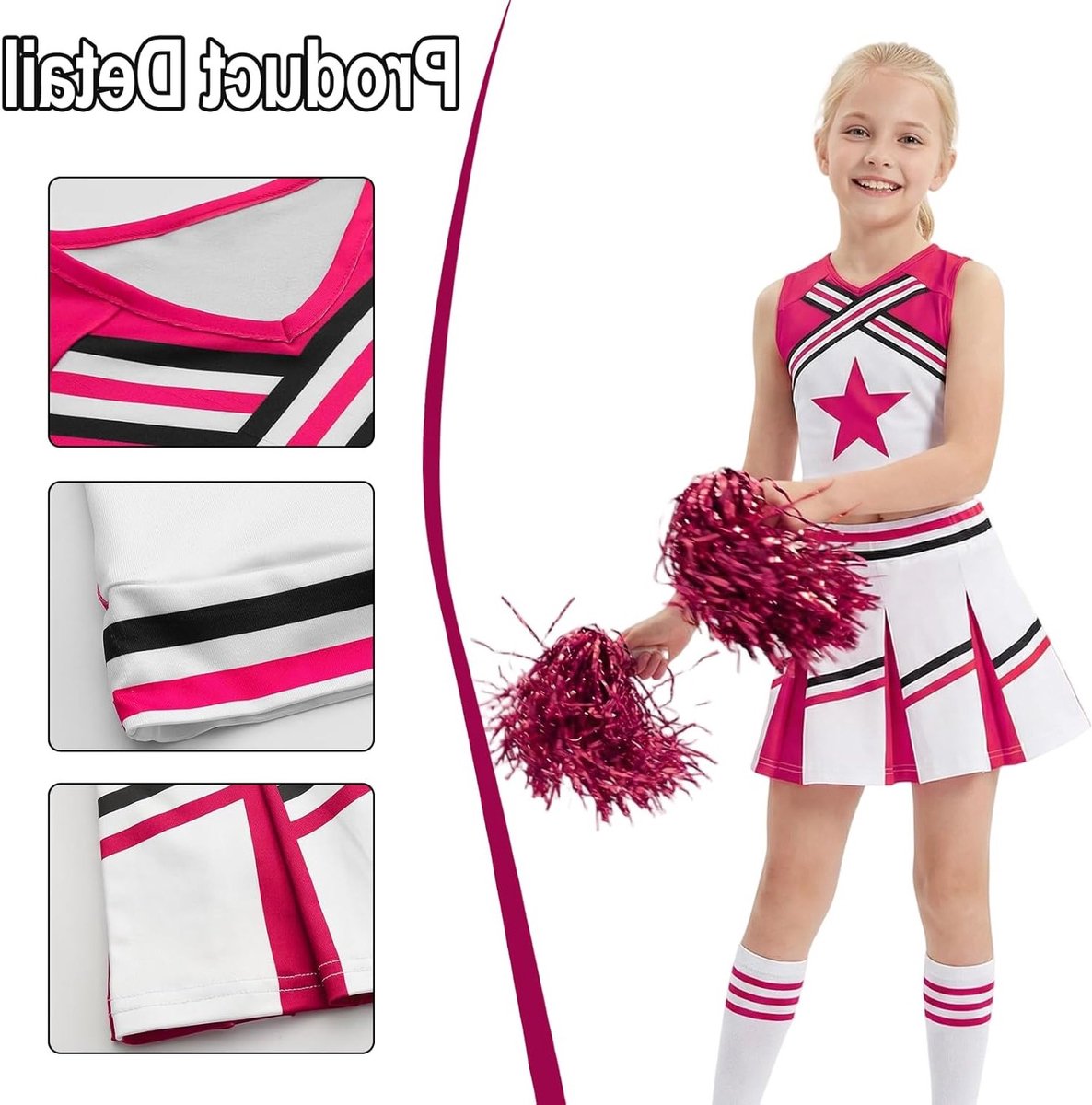 Carnaval Kostuum voor Meisjes met Pompoms en Strik Haarelastiek - Cheerleader Outfit voor Halloween en Feestjes