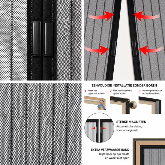 BOECK Hor voor Deur - Magnetische Deurhor - Insectenwerende Vliegengordijn Hor - Zelfsluitend - Zonder Boren - Geschikt voor Balkondeur, Tuindeur en Caravan van BOECK — afbeelding 3