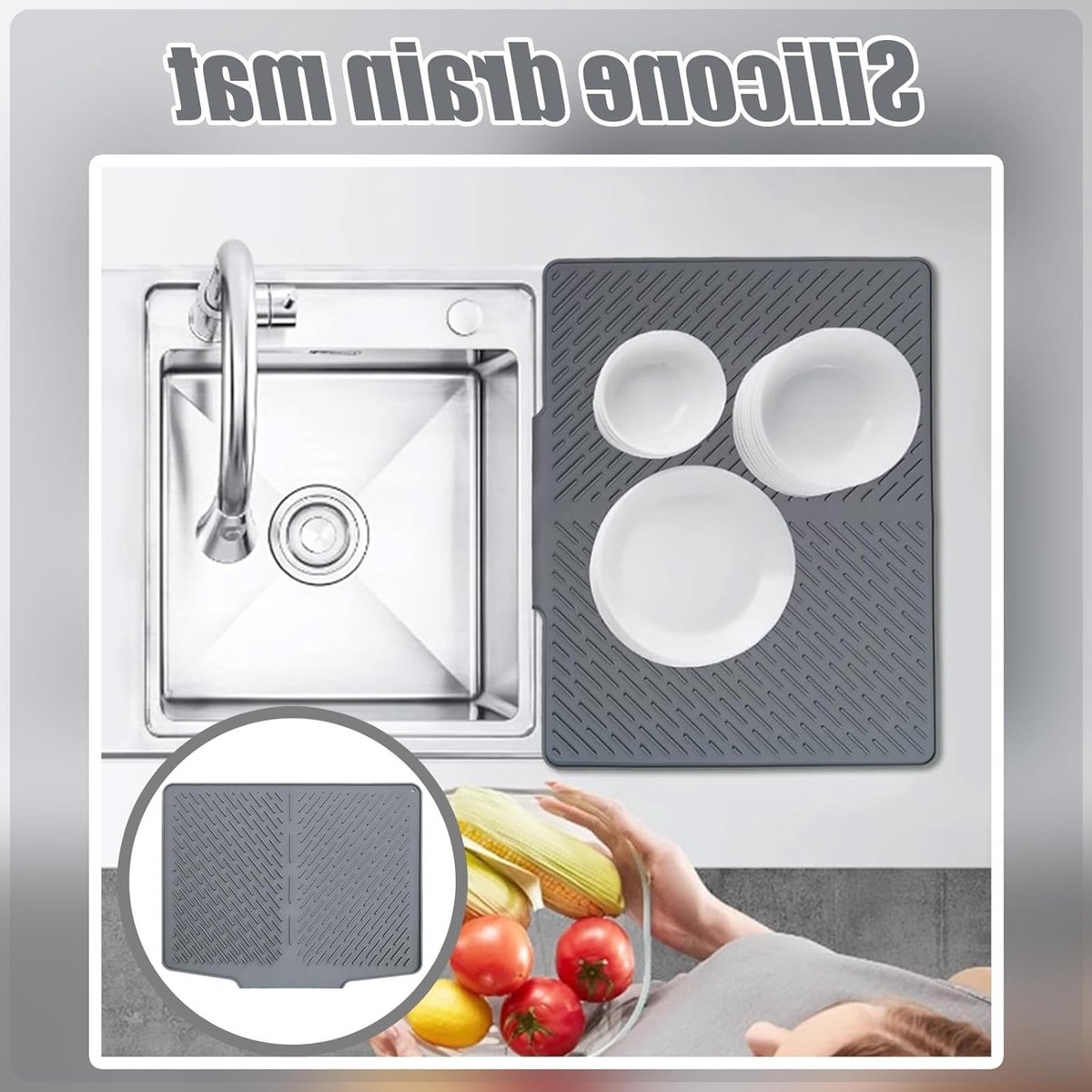 Siliconen afwasmat voor de keuken, afvoertray met antislip ontwerp, ideaal voor servies en optimale waterafvoer