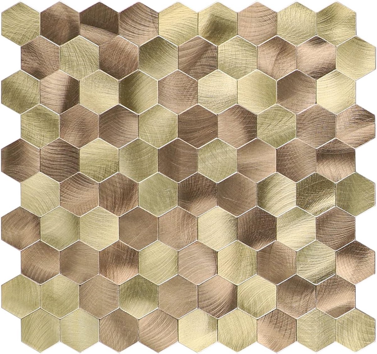 Muurstickers voor Tegels, Zelfklevende Mozaïek Tegels voor Keuken en Badkamer, Hexagonale Ontwerpen (12 Stuks, Goud)