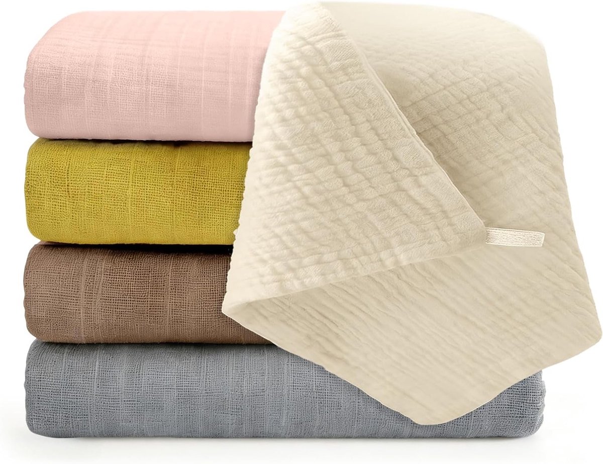 Set van 5 Babydoekjes, 23 x 22 cm, 100% Katoen, Zachte en Ademend Monddoekjes, Perfect voor Jongens en Meisjes, Zeer Absorberend en Comfortabel