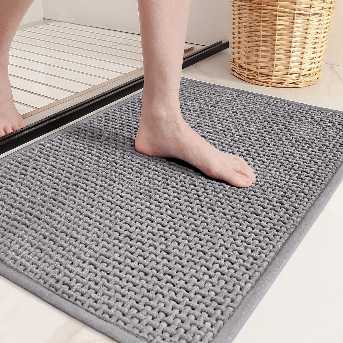 Dailygoods - Dailygoody - Chenille badmat - Antislip vloermat - Zacht en absorberend - Grijs - Machinewasbaar - Geschikt voor kinderen en ouderen
