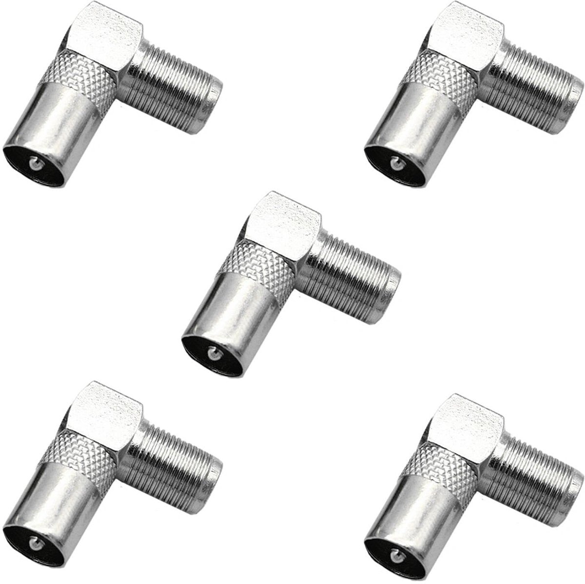 Dailygoods - Dailygoody - Coaxiale Hoekadapters - 90° - Signalverbetering - 5x set - TV Antennes - Verbeter de ontvangstkwaliteit - Geschikt voor diverse antennes