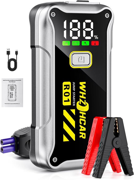 Starthulp Powerbank 4000A – Draagbare Auto Jumpstarter 12V, voor Benzine tot 9.0L & Diesel tot 7.5L, met LCD Display, LED Zaklamp en Booster Functie