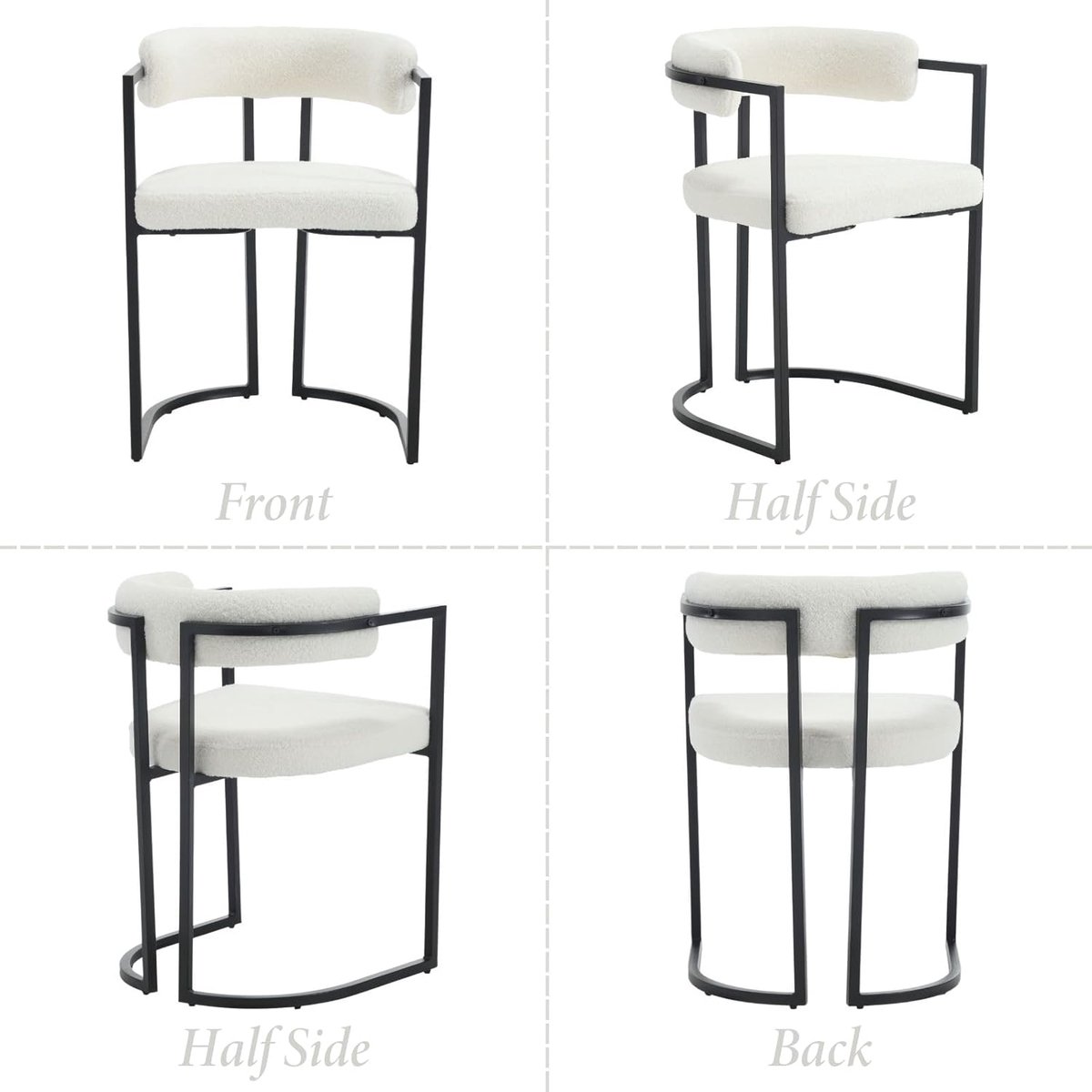 Luxe Faux Fur Eetkamerstoelen Set van 2 met Armleuningen en Metalen Frame – 52 x 52 x 75 cm – Witte Design Stoelen voor Eetkamer, Woonkamer en Slaapkamer