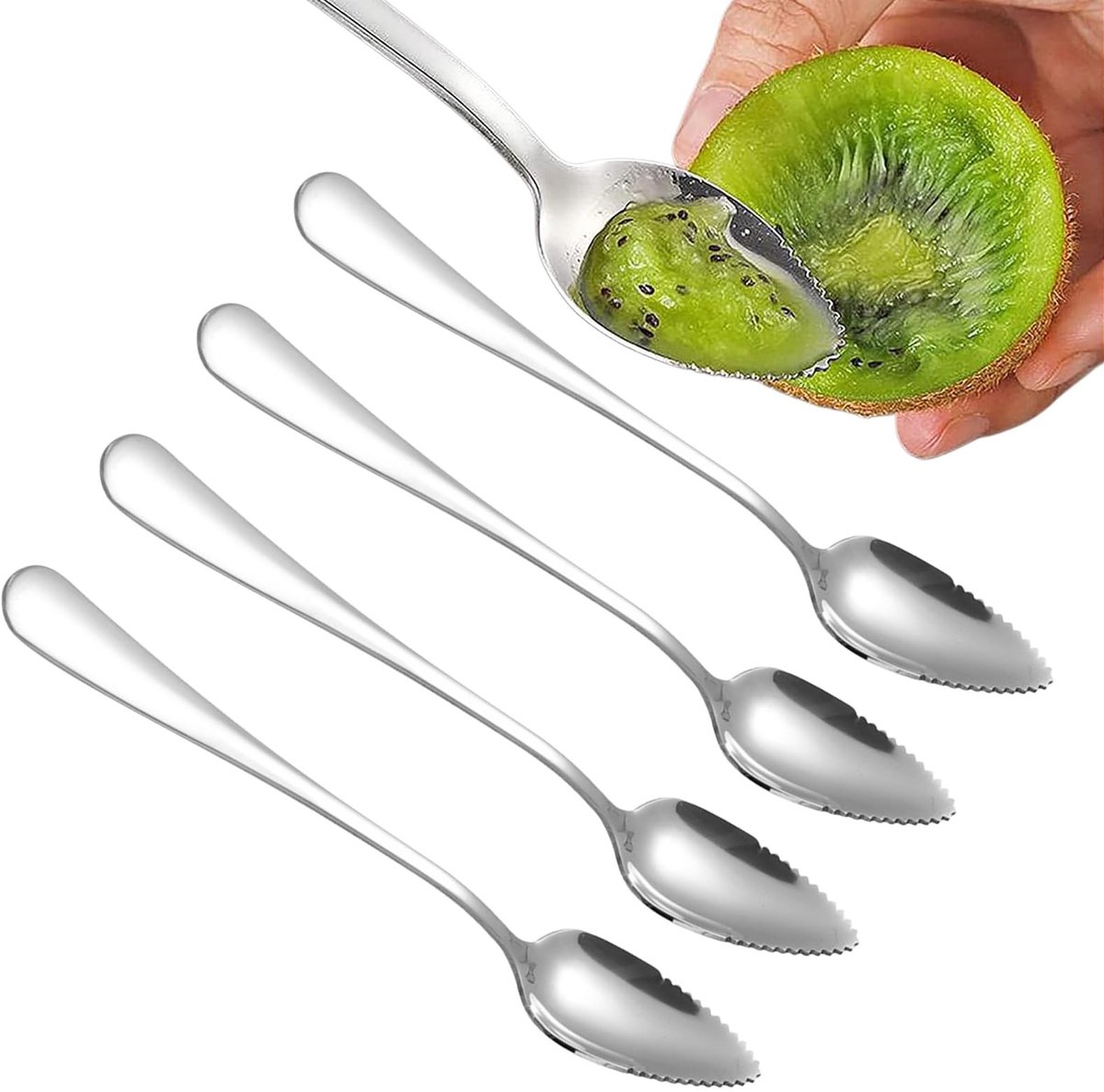 Dailygoods - Dailygoody - Grapefruit Lepel Set - RVS Fruitlepels - Getande Rand - 4 Stuks - Keuken Accessoires - Voor Kiwi en Grapefruit