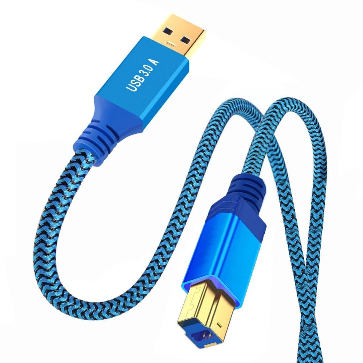 Dailygoods - Dailygoody - Printer Scanner Kabel - USB 3.0 - Verlengkabel 0.6M - Blauw Nylon Gevlochten - Hoge snelheid - Duurzaam - Geschikt voor printers - Kabel