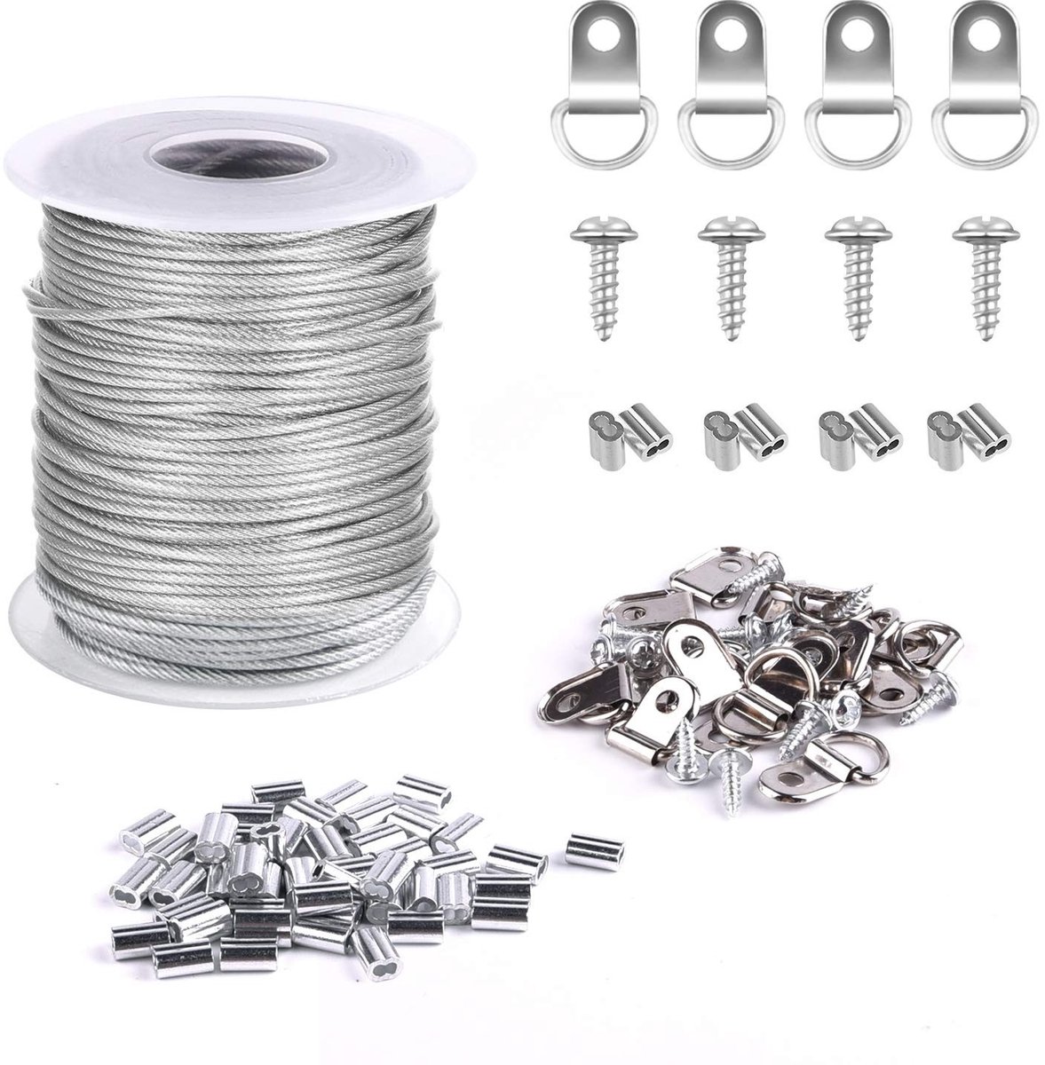 Dailygoods - Dailygoody - Foto Hangdraad Set 30m met D-Ringen en Aluminium Slang - Tot 25kg