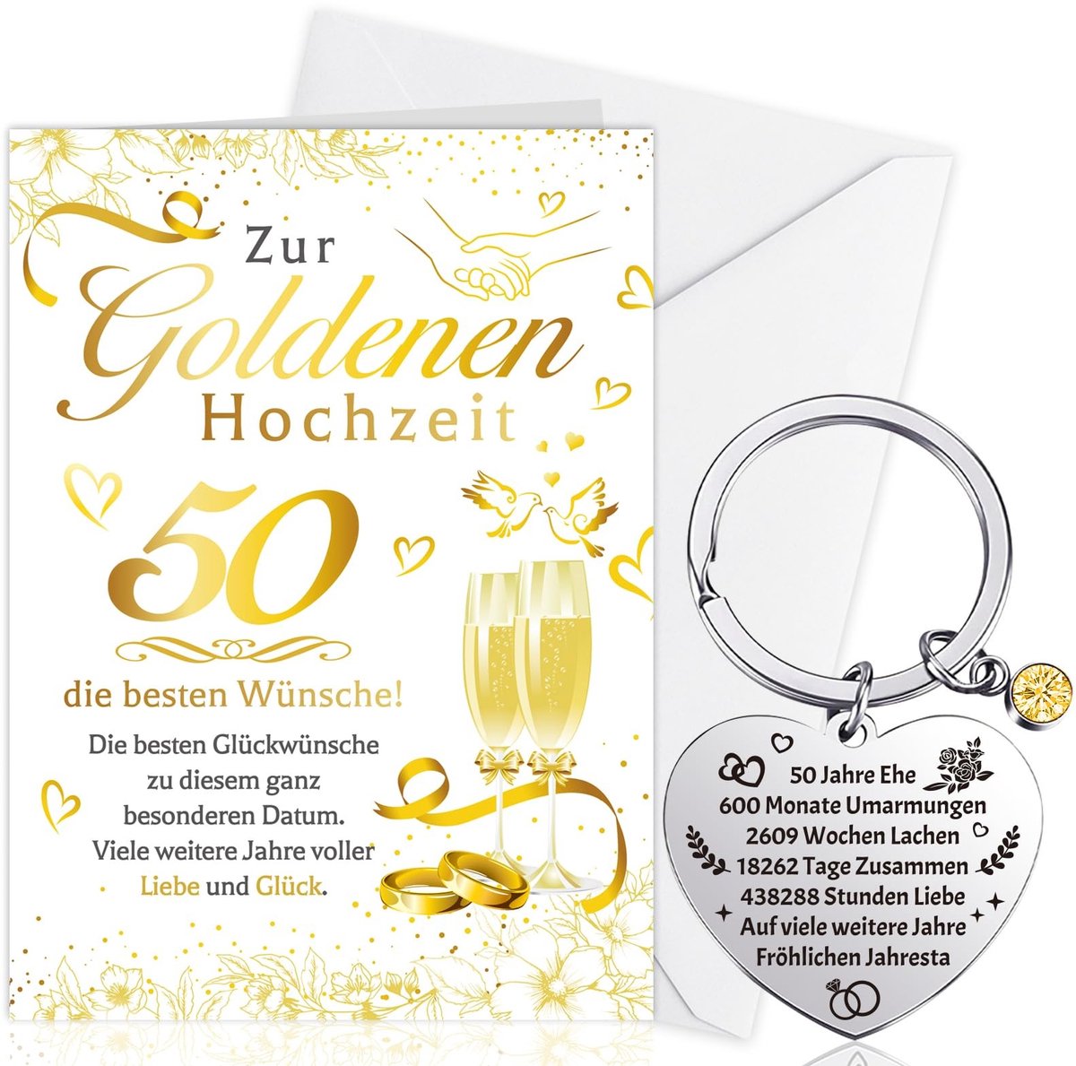 Dailygoods - Dailygoody - Gouden bruiloftskaart - Wenskaart voor gouden bruiloft - Uniek en creatief - 18,5 x 13 cm - Cadeau voor echtgenote - Decoratie voor 50e h.