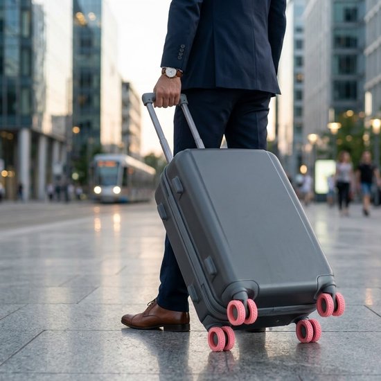 Roze beschermhoes bolderkar wiel set van 8 siliconen wielbeschermers geluidsreducerende wielhoezen geschikt voor bolderkar kinderwagen bagagekar bureaustoel en trolley schokbestendige wiel bescherming — afbeelding 5