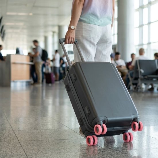 Roze beschermhoes bolderkar wiel set van 8 siliconen wielbeschermers geluidsreducerende wielhoezen geschikt voor bolderkar kinderwagen bagagekar bureaustoel en trolley schokbestendige wiel bescherming — afbeelding 4