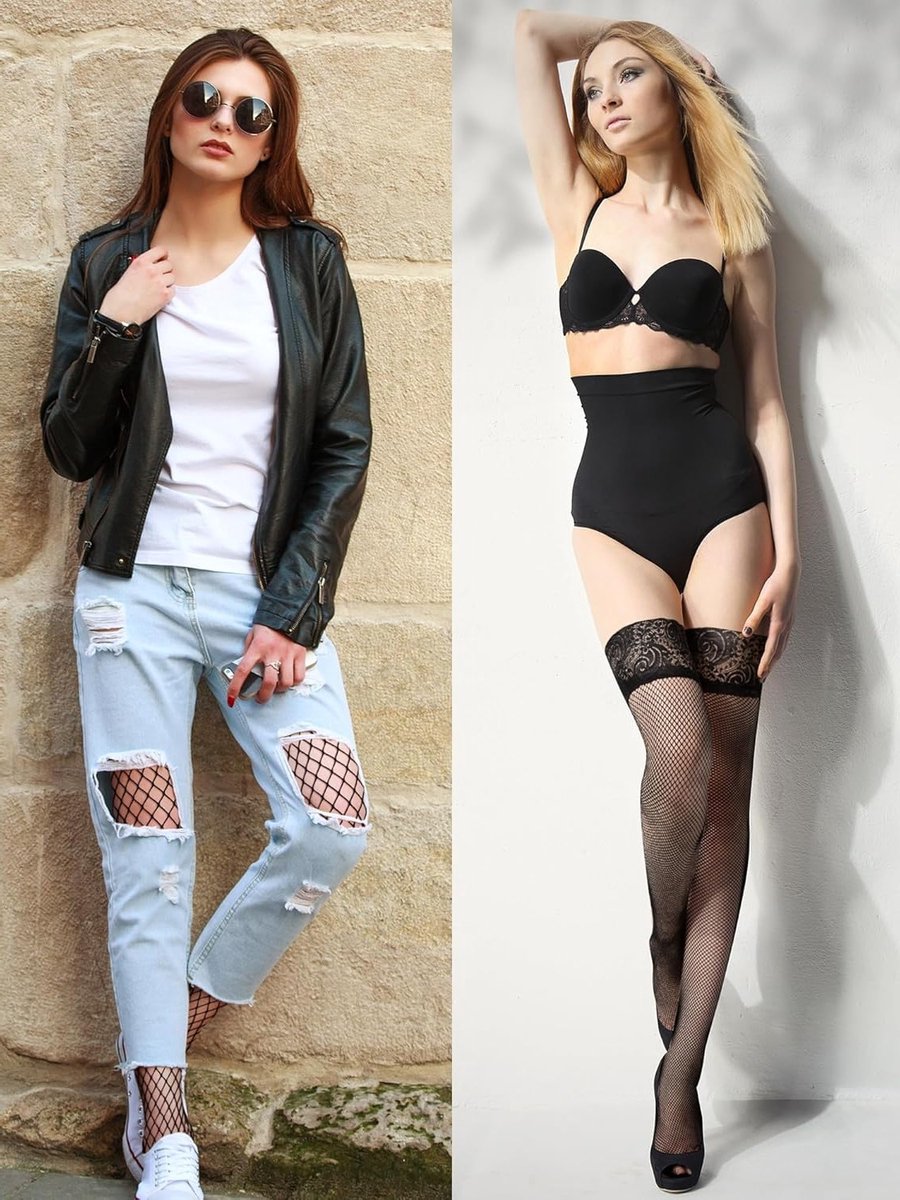 4 Paar Dames Halterloze Visnet Kousen, Kanten Kousen, Hoge Dameskousen voor Elegante Outfits