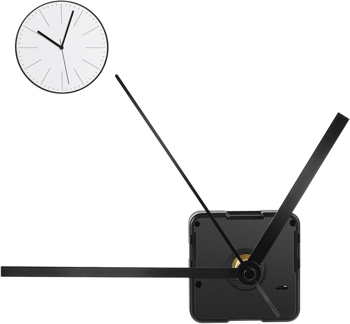 Uurwerkmechanisme voor wandklokken met zwarte wijzers, geruisloos ontwerp, eenvoudig te monteren, perfect voor zelfgemaakte klokken, schroeflengte 14 mm