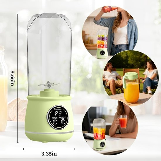 Draagbare Blender - 20oz Kleine Blender voor Smoothies - Persoonlijke Sapmixer met 10 Scherpe Mesjes - Mini Shaker met Extra Reisdeksel - Geschikt voor Reizen - Kantoor - Gym en Thuis van Merkloos — afbeelding 2